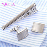 Tie Clips & Cufflinks - VAGULA Stylish Silver Cufflinks Tie Clip Set