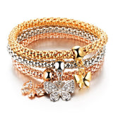 Bracelets - 3 PCS/Set Crystal Butterfly & Heart Bracelet