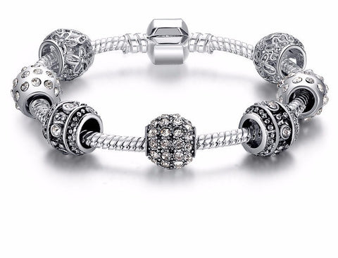 Bracelets - Silver Plated Crystal Bead Charm Bracelet
