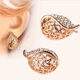 Earrings - Hollow Leaf Gold Plated Rhinestone Earrings