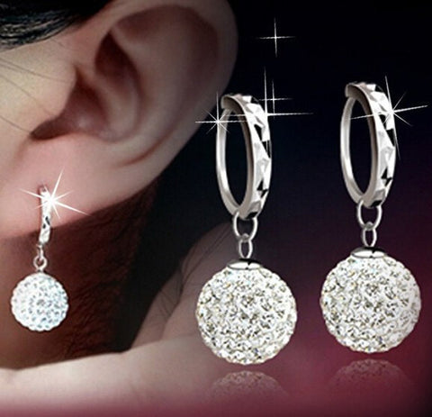 Earrings - Silver Platinum Plated Shining Crystal Earrings