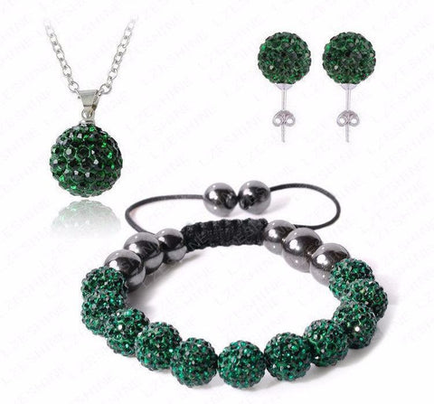 Jewelry Set - Crystal Shamballa Necklaces, Bracelet & Earring Studs Jewelry Set
