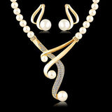 Jewelry Set - Gold Plated  Pearl Necklace & Earring Set