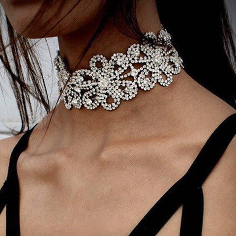 Necklace - Crystal Beads Flower Collar Choker